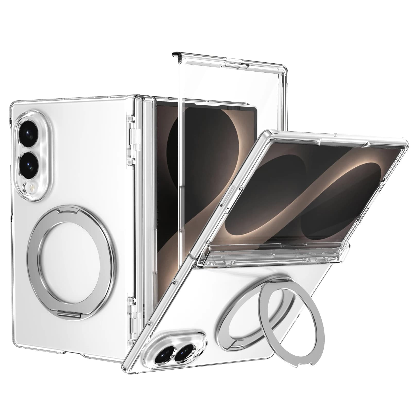 For Samsung Galaxy Z Fold 8 Case Transparent Magnetic Rotating Holder Hinge With Tempered Glass Shockproof Back Case Accessories