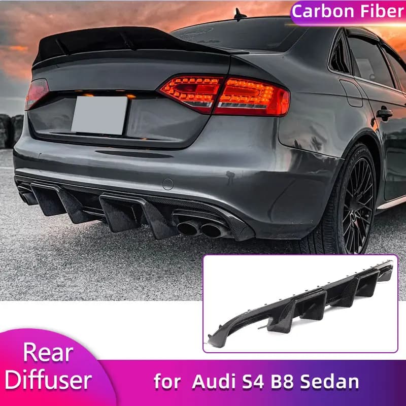 Carbon Fiber Rear Bumper Diffuser Lip Spoiler for Audi S4 B8 Sedan 4-Door 2008-2012 Car Racing Rear Diffuser Apron Lip Body Kit