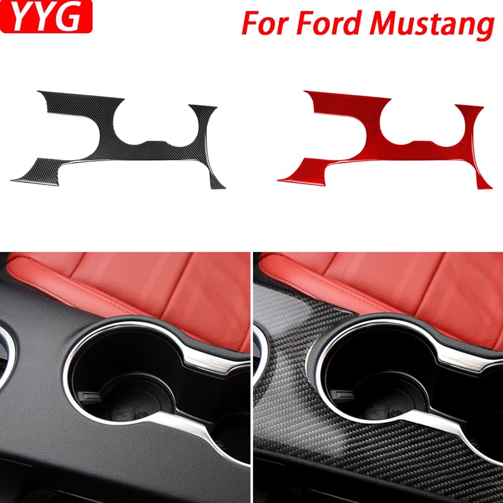 For Ford Mustang GT 2015-2020 Real Carbon Fiber Gear Shift Water Cup Holder Panel Trim Cover Car Interior Accessories Sticker