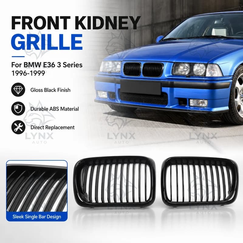For BMW 3 Series E36 1996-1999 Single Bar Gloss Black Front Grille Air Intake Grille Modified Replacement Car Styling