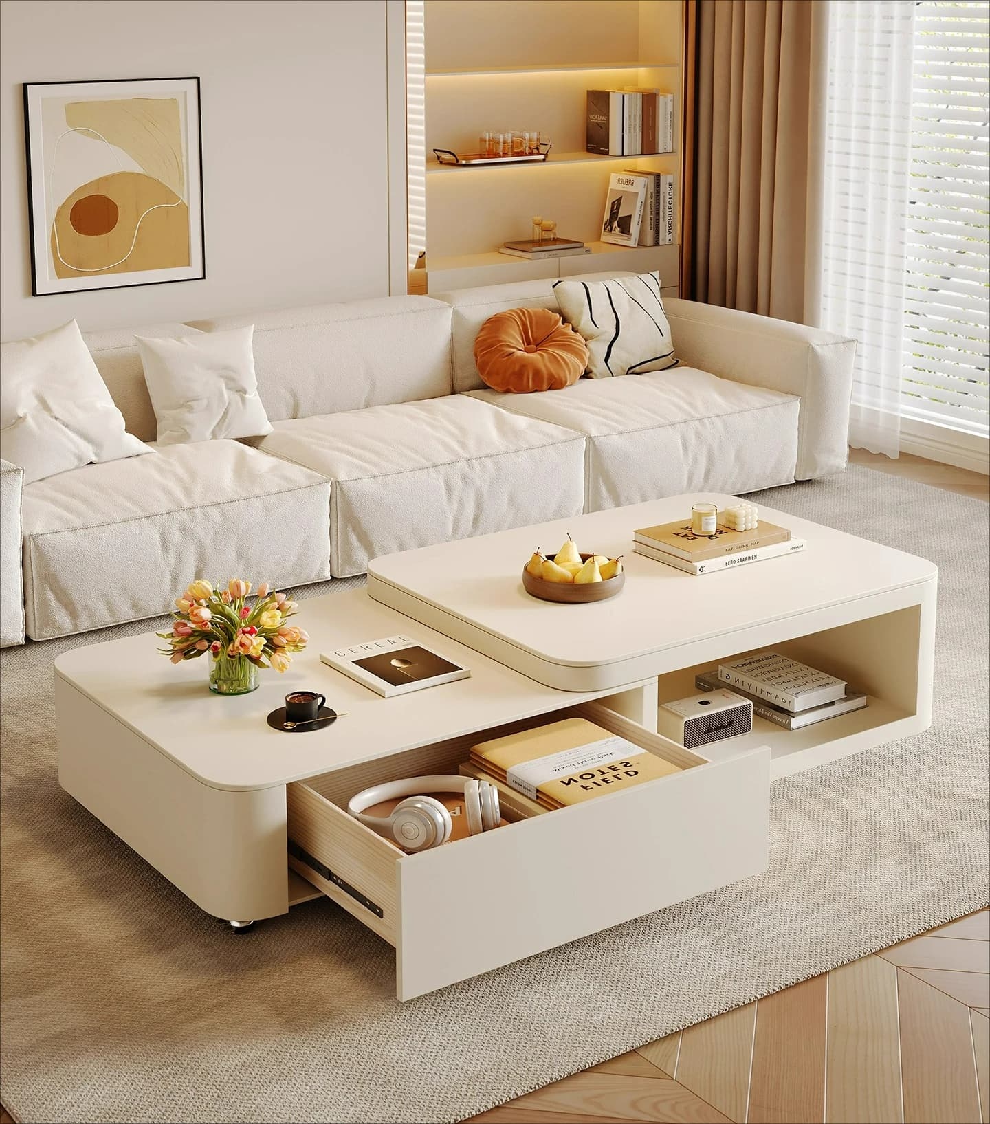 LTT removable retractable rock slab coffee table living room household small apartment light luxury high-end modern small table