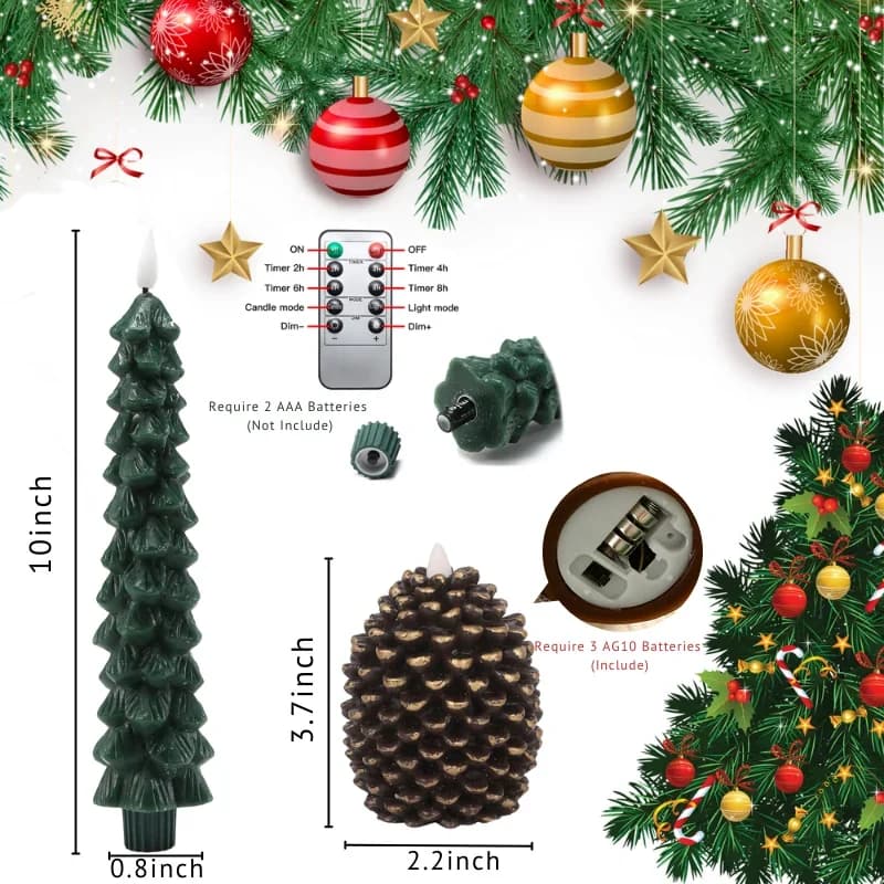 3-6PCS Flameless Pinecone Christmas Tree Candles Remote Control for Holiday Home Decor And Party Favors