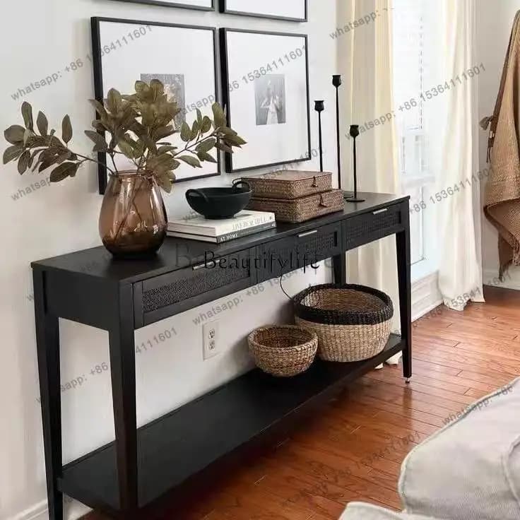 LX American Black Living Room End View Table Solid Wood Entrance Table Foyer Small Apartment Partition Cabinet
