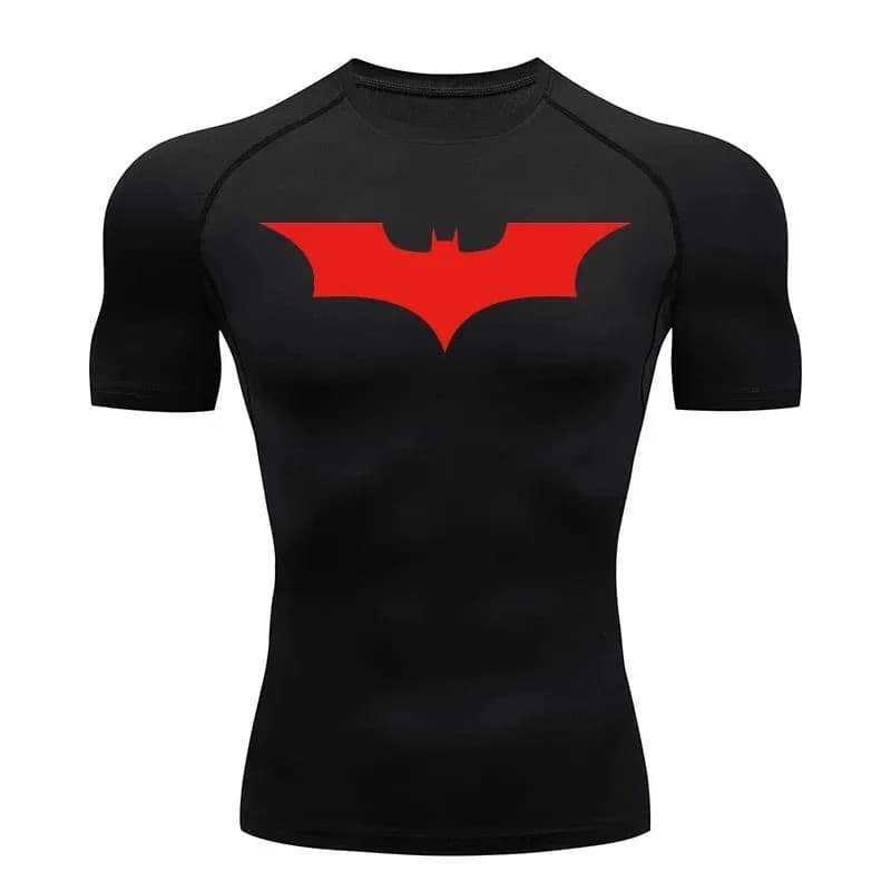Men's bat print tight T-shirt, gym, training, running quick-drying short-sleeved sports T-shirt made of polyester fiber