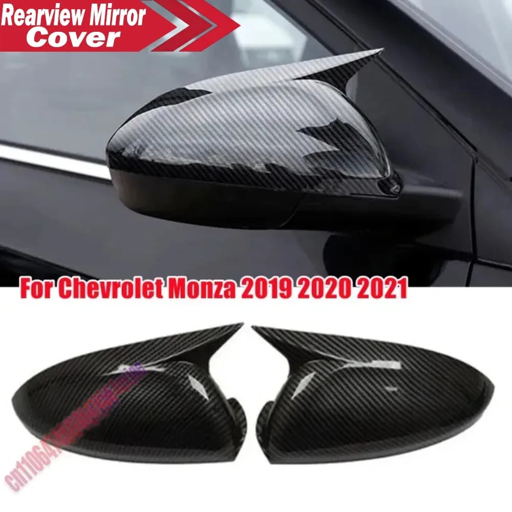For Chevrolet Monza 2019-2021 ABS Carbon Black Car Rearview Side Mirror Cover Wing Cap Exterior Door Trim Adhesive Sticker