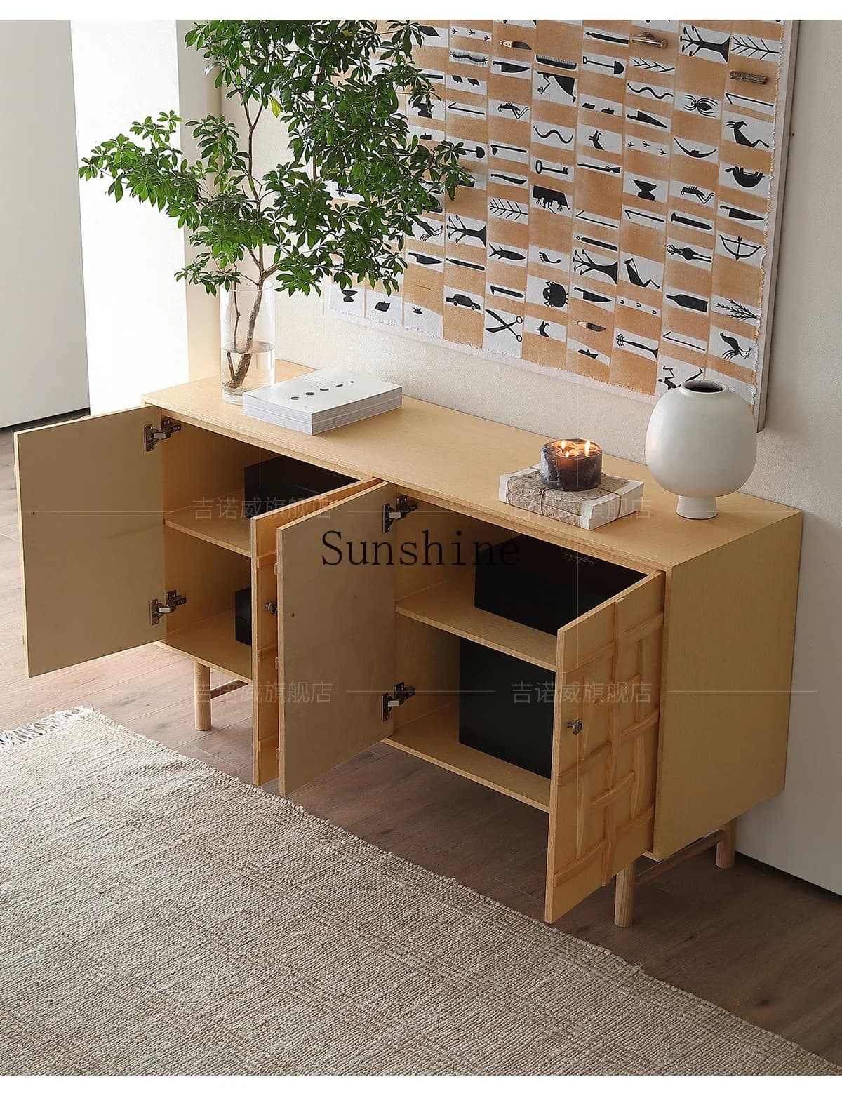 By the side of the meal,  tea cabinet is stunned  quiet wind log retro storage, integrated against  wall