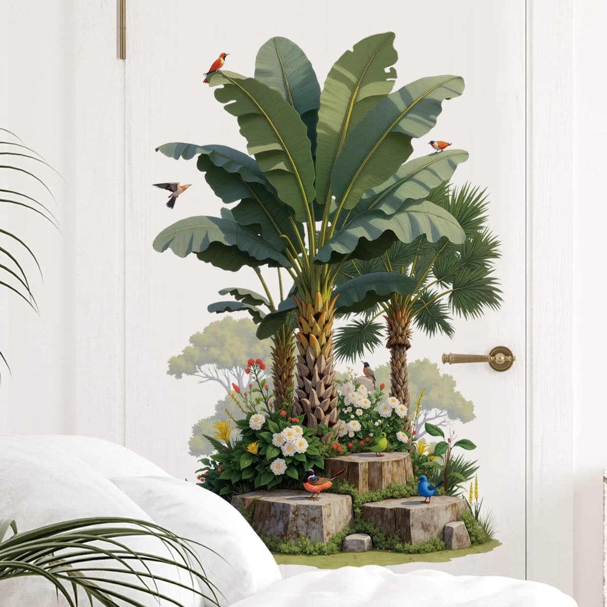 Tropical Plant Removable Wall Sticker Nature Green Leaf Wall Decal for Bedroom Sofa Background Home Interior Decor