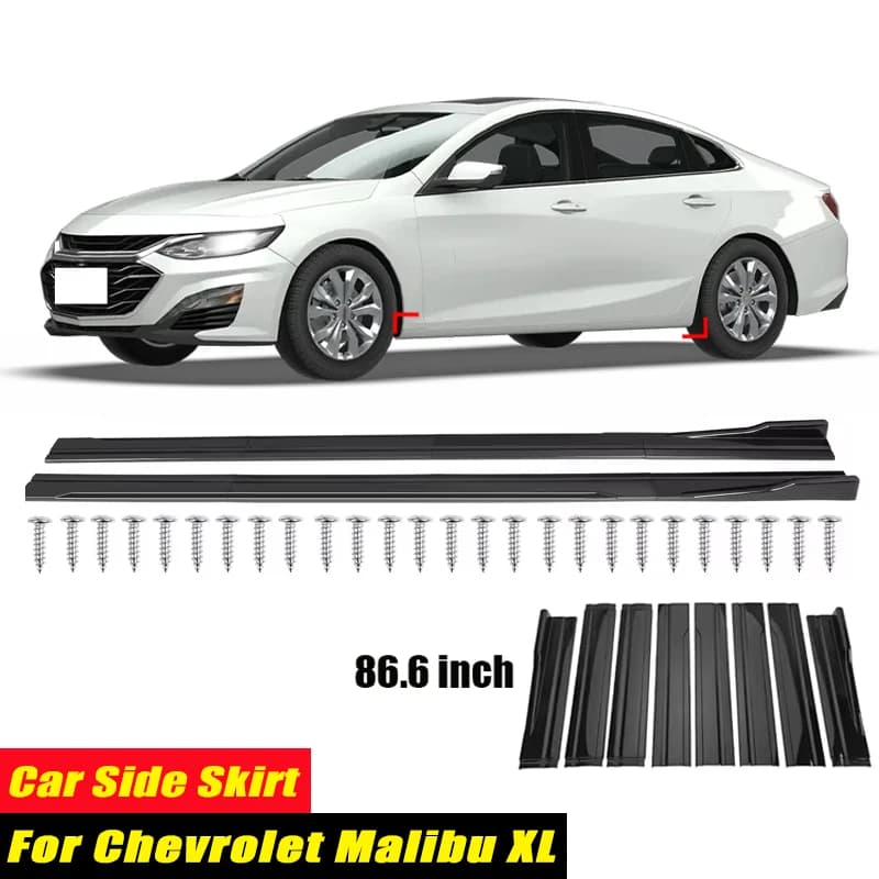 For Chevrolet Malibu XL Racing Style Side Skirts 86.6Inch 2.2M Rocker Panels Side Lip, ABS 8Pcs Glossy Black Car Body Kit