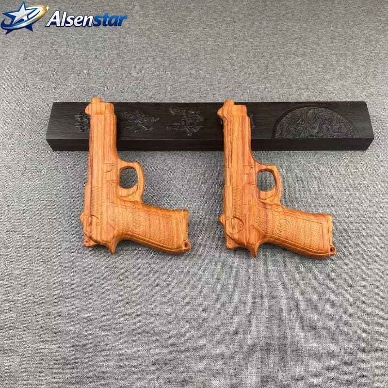 Red Flower Pear Wood Carving Crafts Wooden Pistol Solid Wood Pistol Model Toy Whole Wood Children's Toy