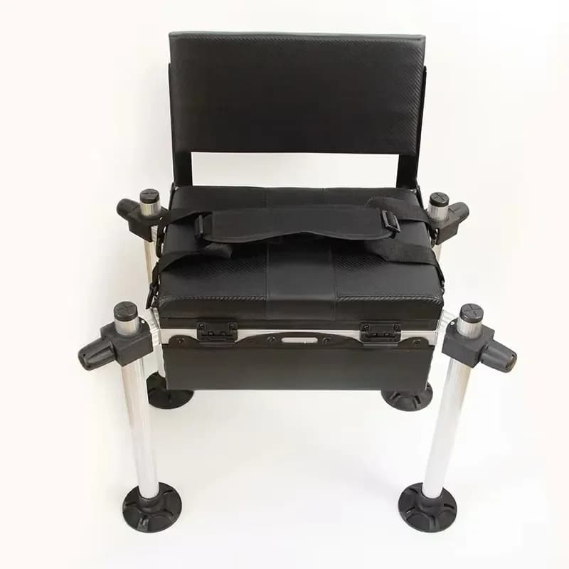 Black Fishing Tackle Boxes Fold Portable Adjustable Height Fishing Lure Seat Tool Box Backrest Seat Box