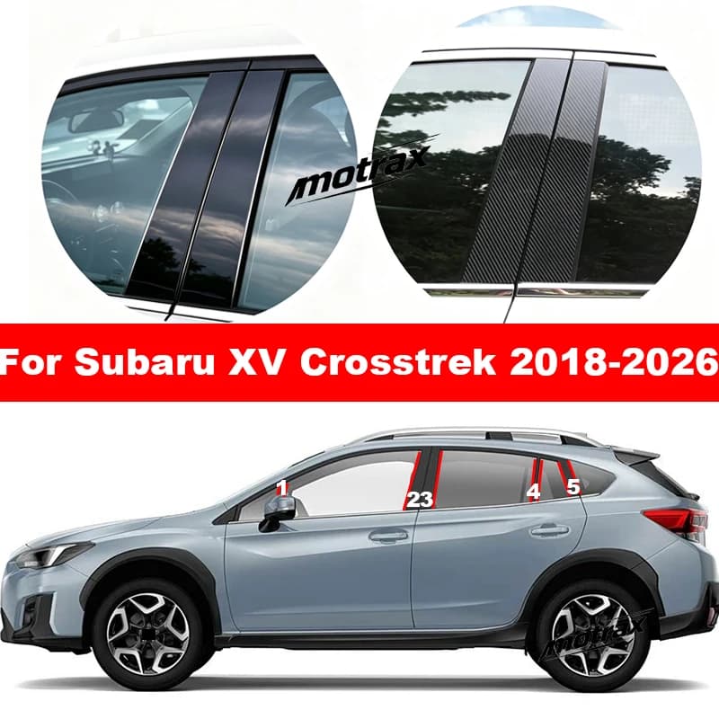 For Subaru XV Crosstrek 2018-2026 Car Glossy Window Door Column B C Pillar Post Cover Trim Black Carbon Fiber PC Sticker