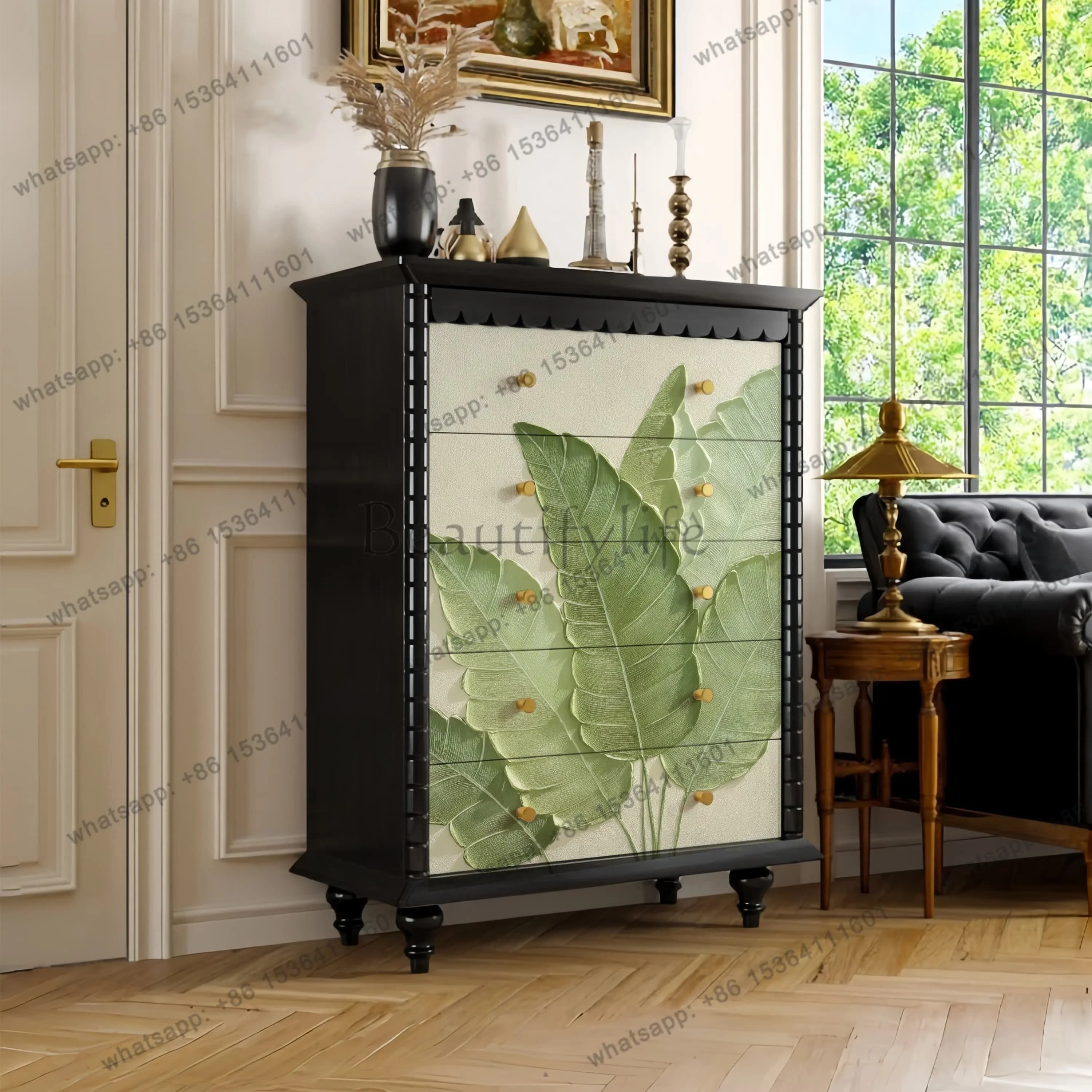 FG French modern solid wood drawer storage cabinet against the wall living room entrance cabinet