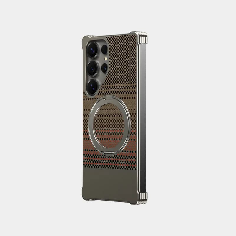 Magnetic Fiber Texture 360° Ring Rotate Bracket Phone Case For Samsung Galaxy S22 S23 S24 S25 Ultra Titanium Alloy Magsafe Cover
