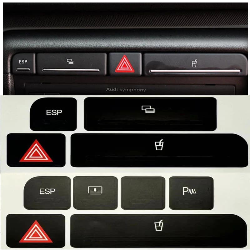 1Pc ESP Cup Emergency Repair Car Stickers For Audi A4 04-06 Decals Repair Worn Button Knob Switch 6x15cm PVC Black