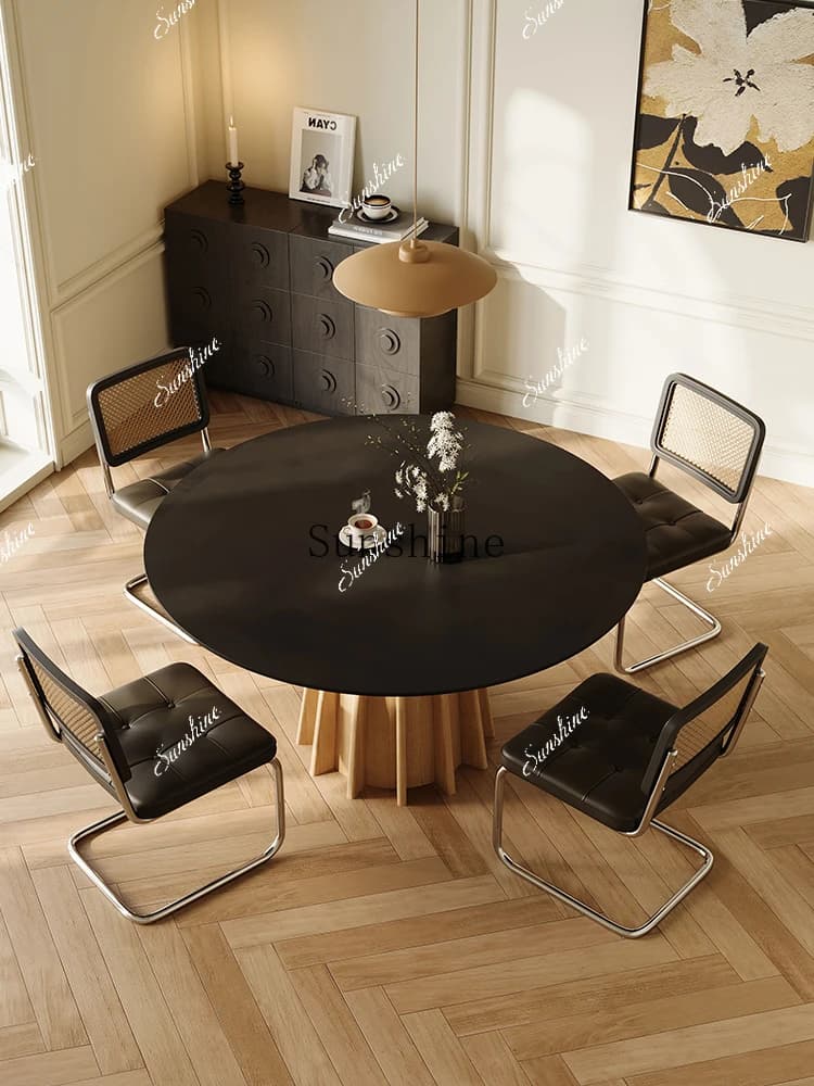 Nordic all-solid wood dining table and chairs retro style household small apartment ash wood travertine dining table  FT