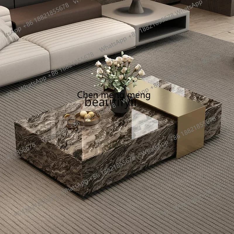 D178 Y Coffee table living room household,small apartment light luxury high-end minimalist table square rock slab marble coffee