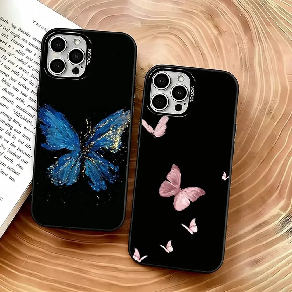 Beautiful butterfly Phone Case For iPhone 17,16,15,14,13,12,11 Plus,Pro Max,XS,Colored Silver Plated Inside Cover