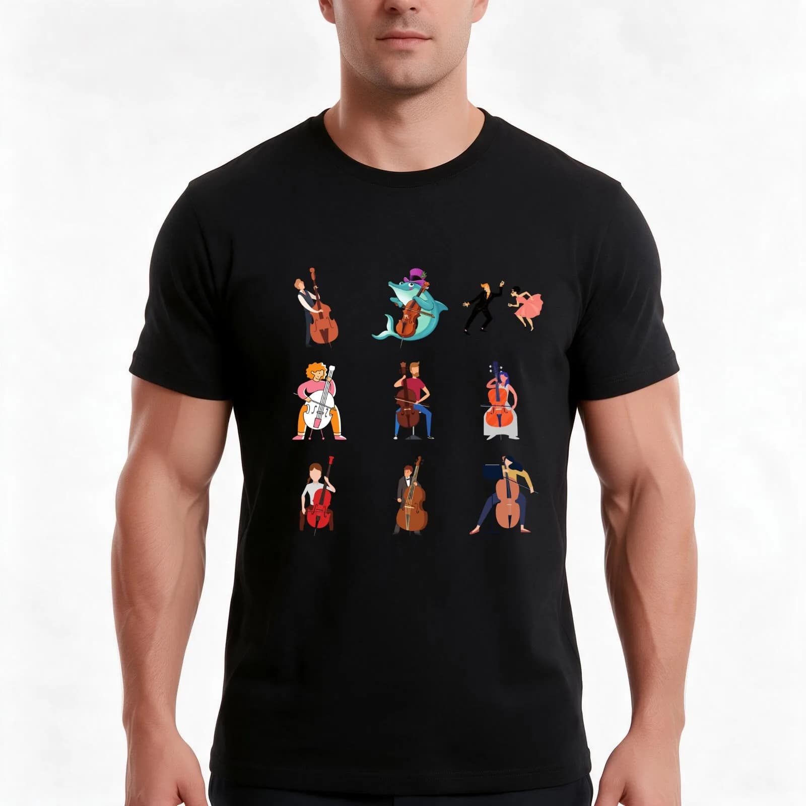 Violoncello and Cello designs T-Shirt, Summer Casual Cotton Tee, Oversized Streetwear Tops, Vintage Graphic Print, 100% Cotton