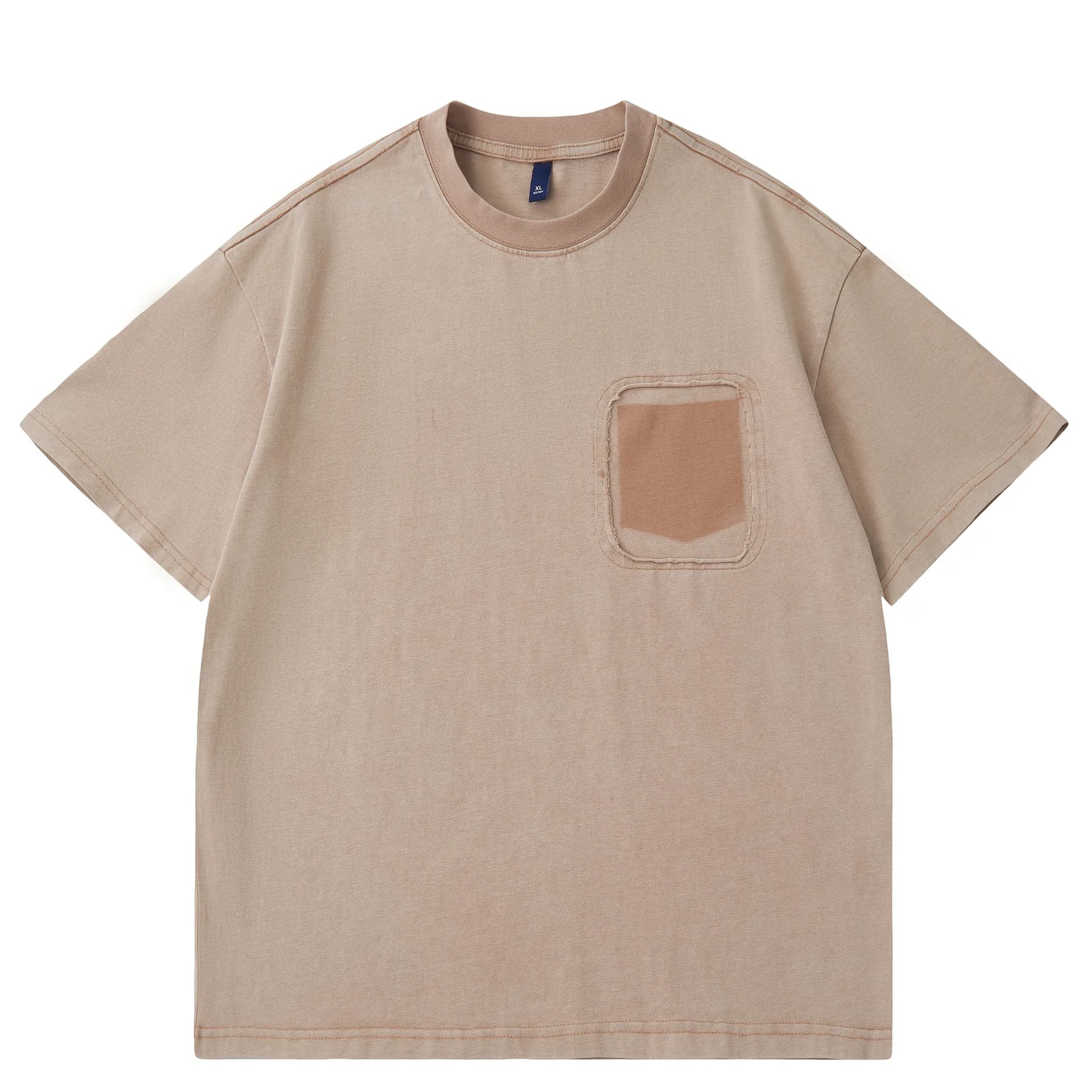 2026 New 290G Washed Summer Japanese Retro Amikaji Pocket Patchwork Men's and Women's Loose Work Clothes Short Sleeved T-shirt