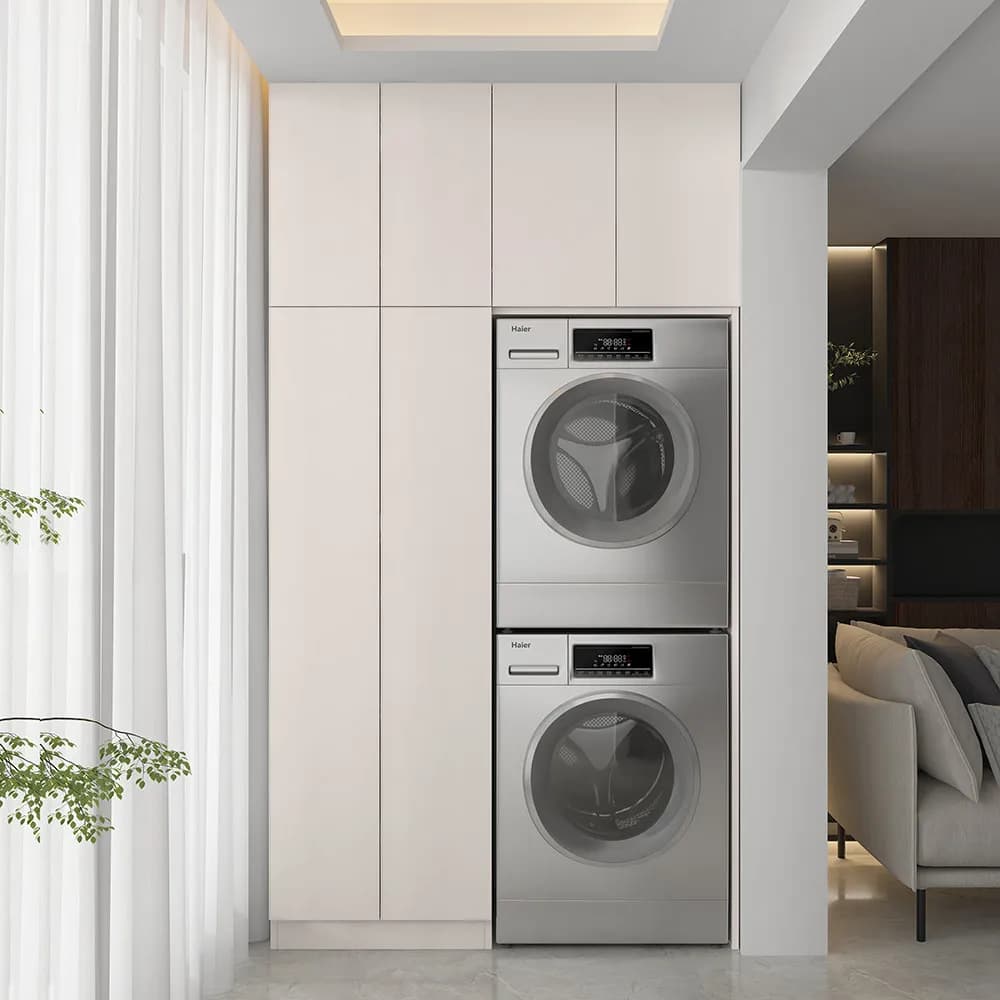YJQ Space Aluminum Balcony Dual-Machine Washer-Dryer Integrated Cabinet with Stacked Storage Combination Cabinet