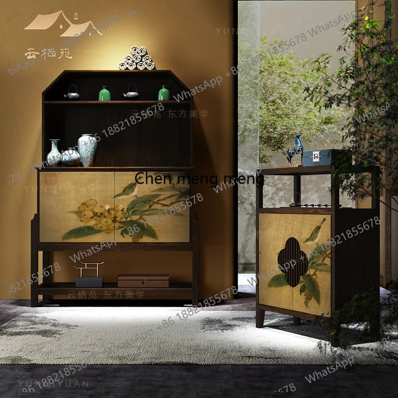 R Solid wood storage cabinet, dining side tea, wall-to-wall integrated living room, Chinese wall-side small narrow cabinet