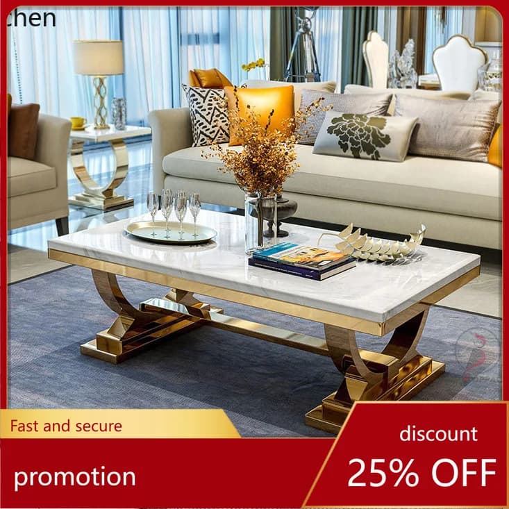 YFY Light Luxury Postmodern Marble Coffee Table Stainless Steel Living Room Home Use gold Square Tea Table Side Cabinet