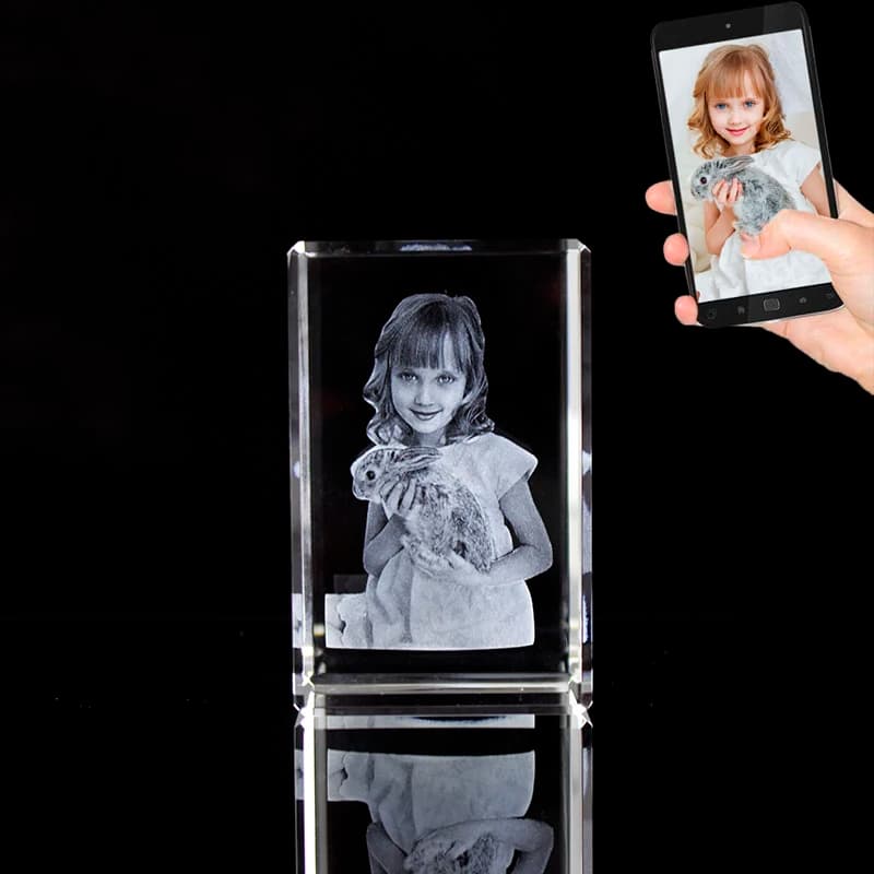3D Laser Engraved Customized Crystal Photo Frame Statue Personazlied Picture and Text on Crystal Cube Birthday Christmas Gifts