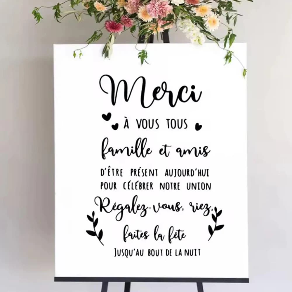 French Merci Wedding Decal Welcome Sign Mirror Vinyl Sticker Wedding Party Wall Decal