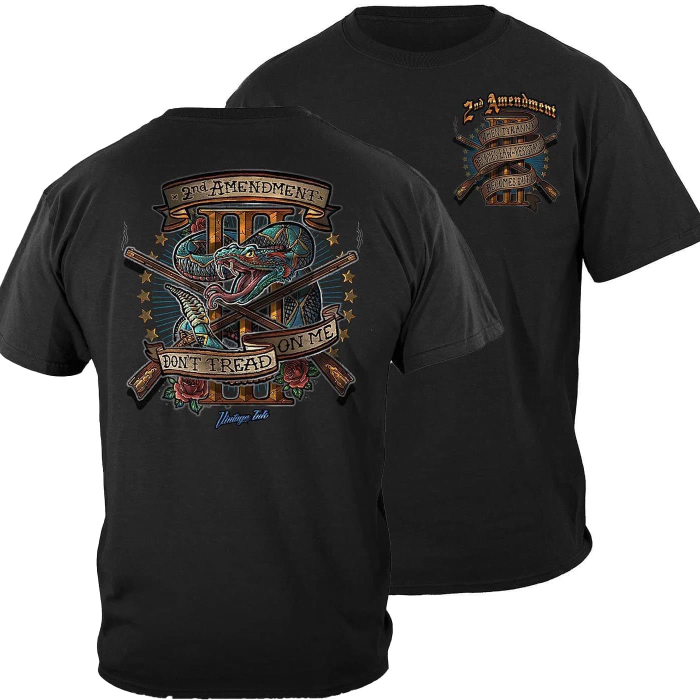 Don't Tread on Me 2A Snake Tattoo 2nd Amendment T-Shirt 100% Cotton O-Neck Short Sleeve Summer Casual Mens T-shirt Size S-3XL