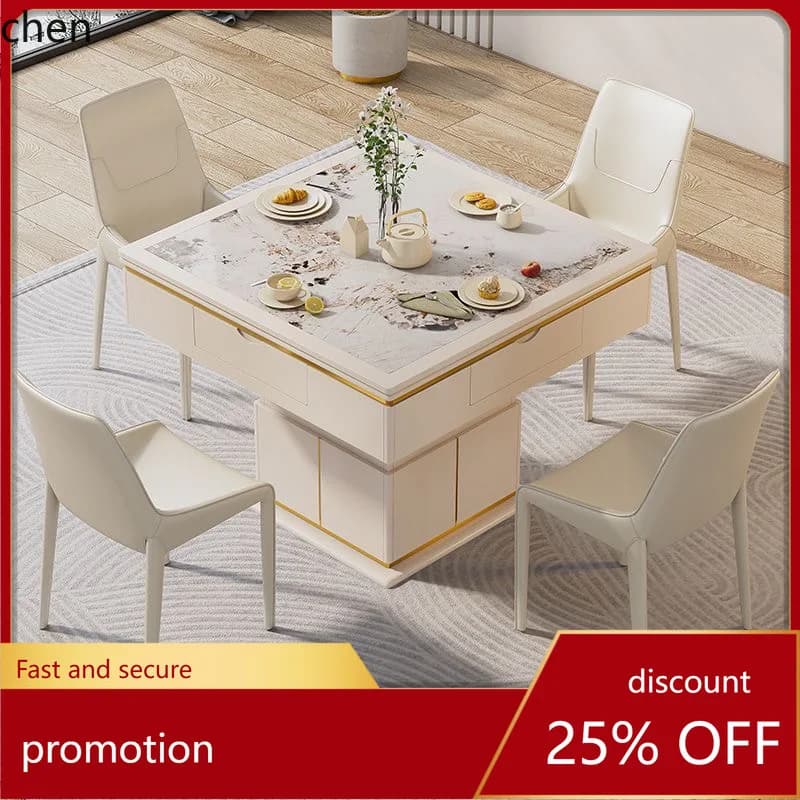HT Mahjong Table Rock Board Tea Table Integrated Modern Square Lifting Multi-Functional  Dining Table for Home Use
