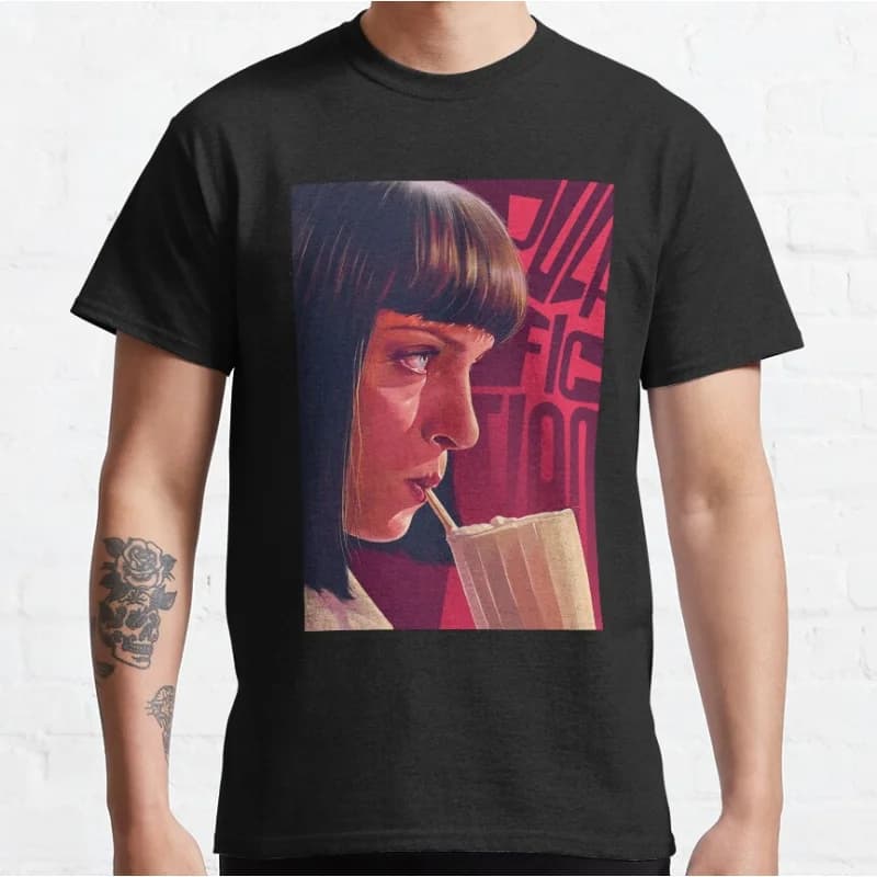 80s vintage movie Mia Wallace Pulp Fiction Short-sleeve crewneck T-shirt for men large size Adult Tops S-6xl