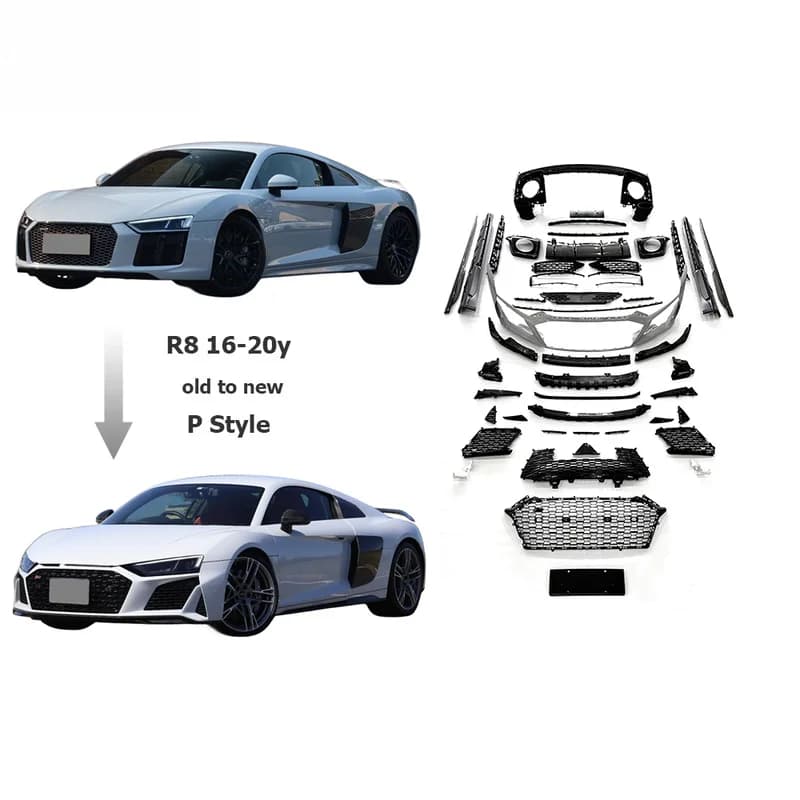 High Quality Dry Carbon Fiber Full Body Kit Fit 2016-2020 R8 Upgrade to P Style Car Bumpers Tuning Accessories