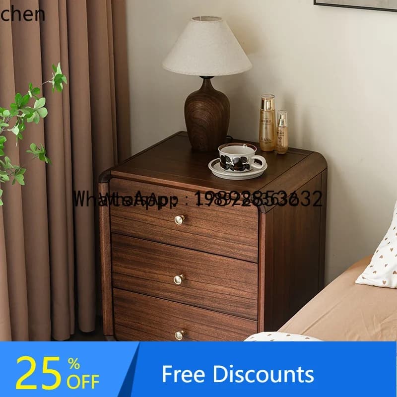 bedside all solid wood three-draw chest minimalist bedroom storage simple modern bedside cabinet home decor