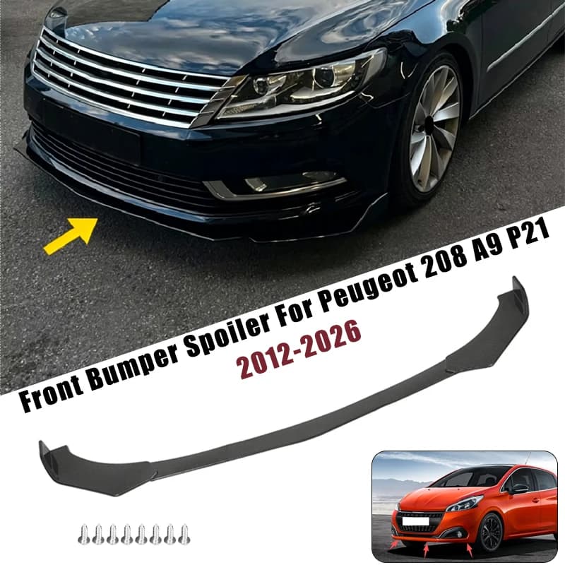 Sport Front Bumper Splitter Spoiler Lip For Peugeot 208 A9 P21 2012-2026 5Pcs Adjustable Sectional Car Exterior Tuning Body Kit
