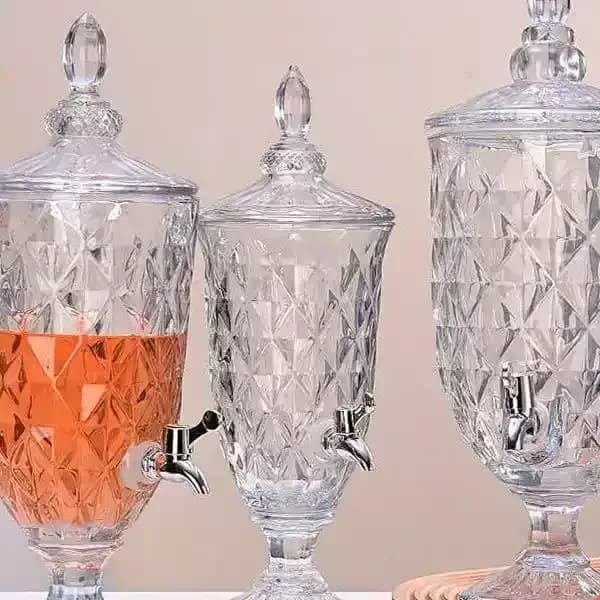 Transparent Glass Juice Dispenser with Lid & Spigot, Home Glass Fermentation Wine Container with Tap