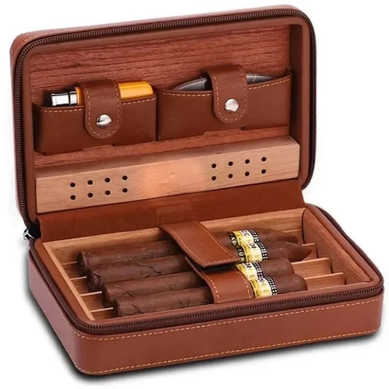 Personalized wooden Pu leather cigar accessories travel humidor