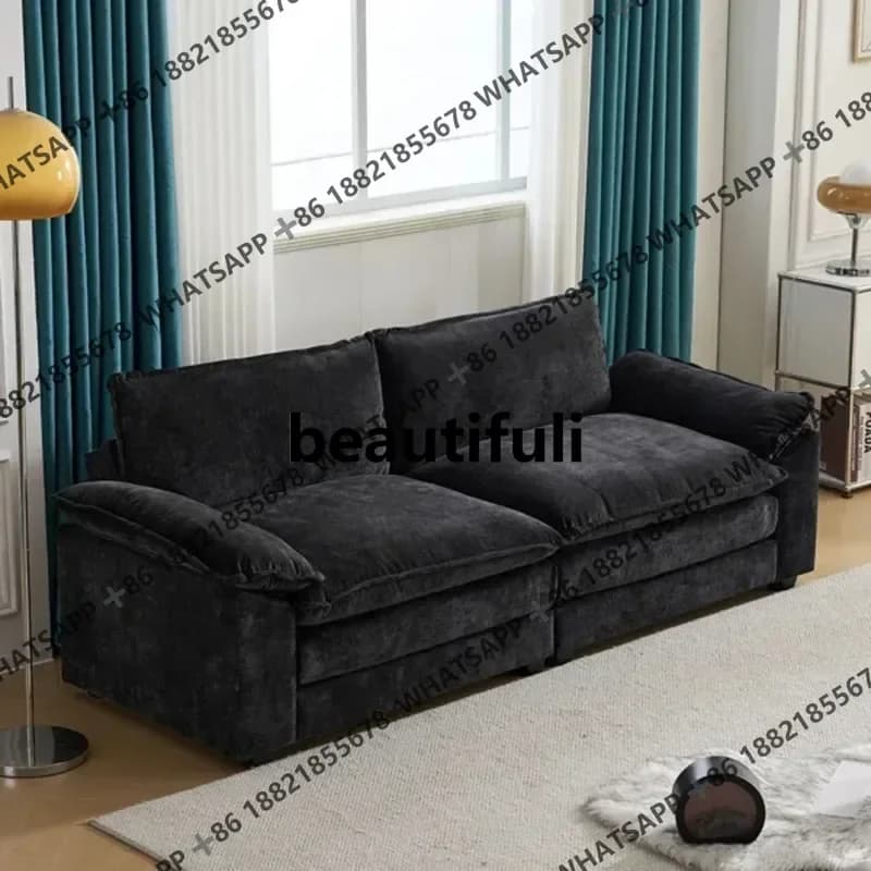 E182 Living Room Sofas Chenille Puffs Two-Seater Sofa With Footstool Sofa Double Bag Indoor Double Black Home Furniture
