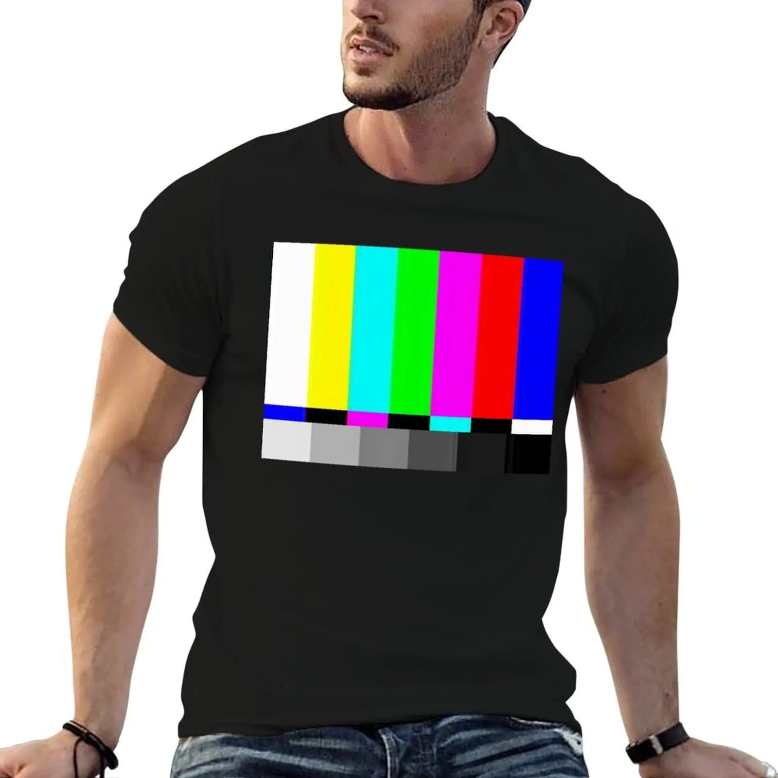 VHS Glitch - TV Test Pattern T-Shirt tops oversized graphic tee men clothing
