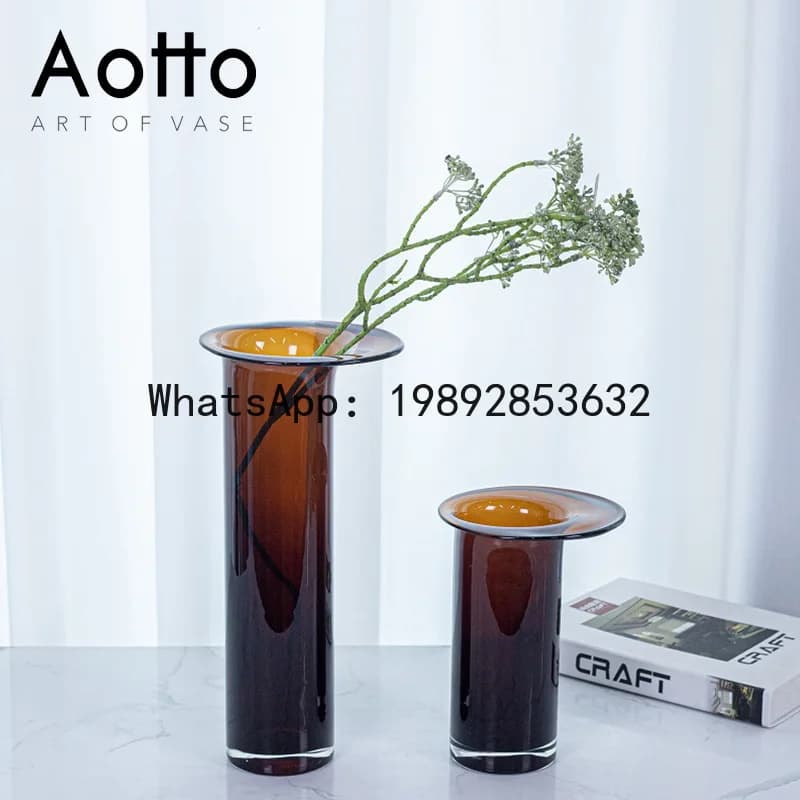 Light luxury modern simple amber flower arrangement glass vase ornament restaurant soft decoration model room decorative vase