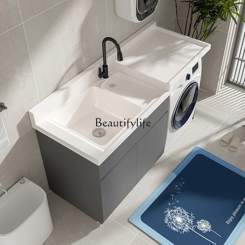 04Balcony washing machine cabinet combination custom drum washing machine with rubbing board