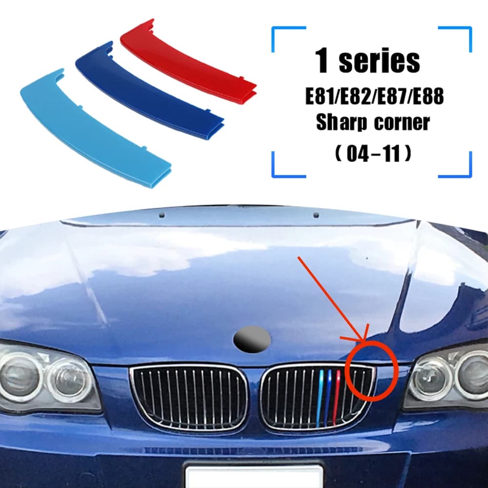 3PCS ABS Tricolour Racing Grills Strips Trim Clips For BMW 1 Series E81 E82 E87 E88 2004-2011 M Power Exterior Accessories