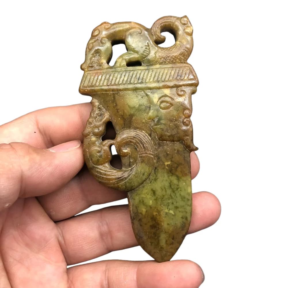 Old Hongshan Culture Jade Fengshui God Beast Ornament YuBi Dragon Amulet Pendant Desk Vintage Collectible