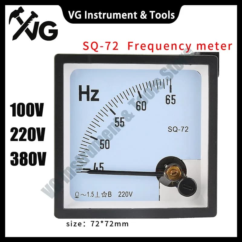 SQ-72 45-65Hz 72*72  Frequency Panel Meter, 1.5 Accuracy Class Pointer Type Analog Panel Hertz Meter AC 220V380V Frequency Meter