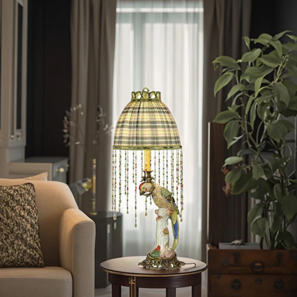 &c  Handmade Classical Antique Porcelain Parrot-shaped Desk Lamp for Home Office Decor and Gifting
