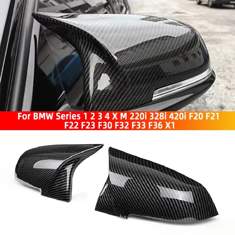 2 Pieces Rearview Mirror Cover Cap Carbon Black for BMW Series 1 2 3 4 X M 220i 328i 420i F20 F21 F22 F23 F30 F32 F33 F36 X1-