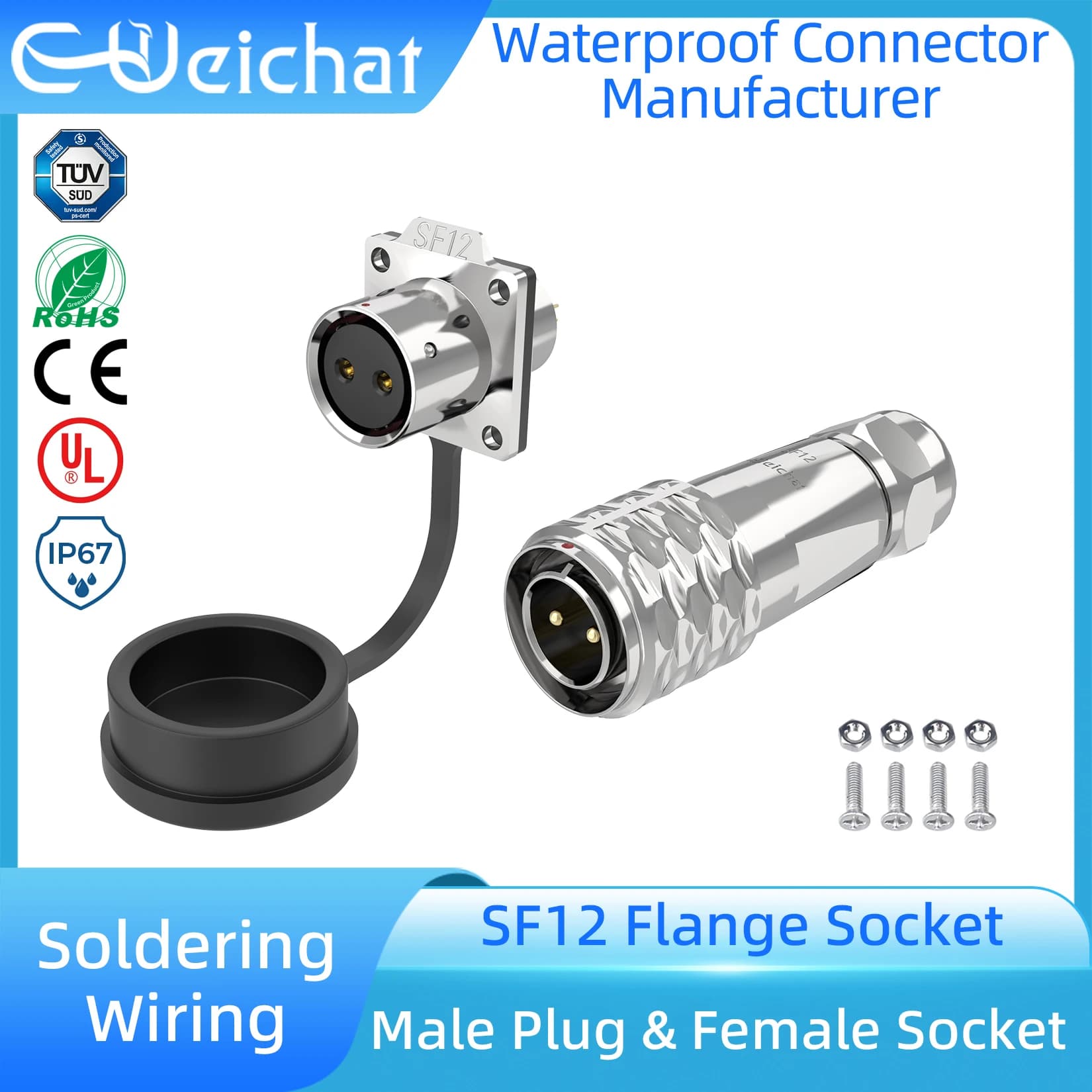 SF12 IP67 Waterproof Connector Male Plug + Flange Socket Solder Wiring Industrial Aviation Plug Socket For Signal Connection