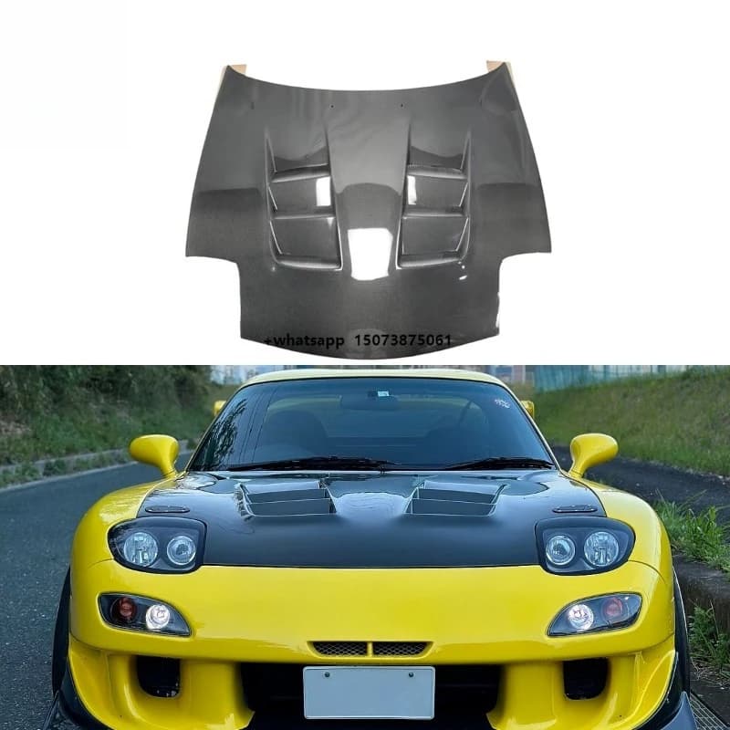 New RE Style High Quality Carbon Fiber Front Hood Engine Bonnet for RX7-FD RX7 FD3S Screws Screw-On Installation 100%