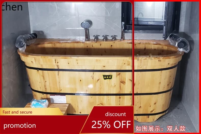 ZML Adult Full Body Home Use Double Person Bathing Shower Bucket Beauty Salon Steaming Solid Wood Bathtub