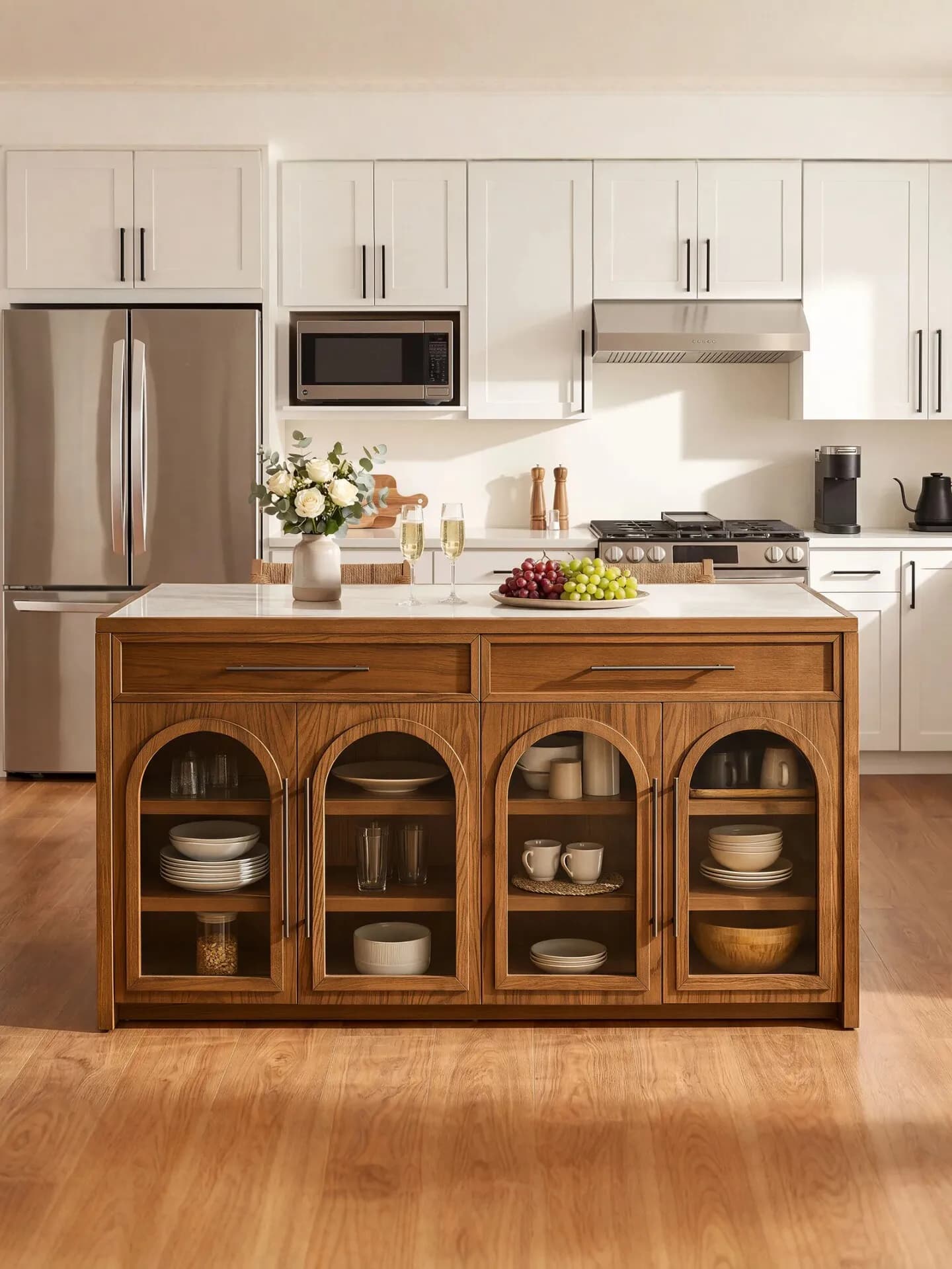 DSA retro arched glass solid wood mid-island cabinet mid-ancient style home kitchen multi-functional dining side island