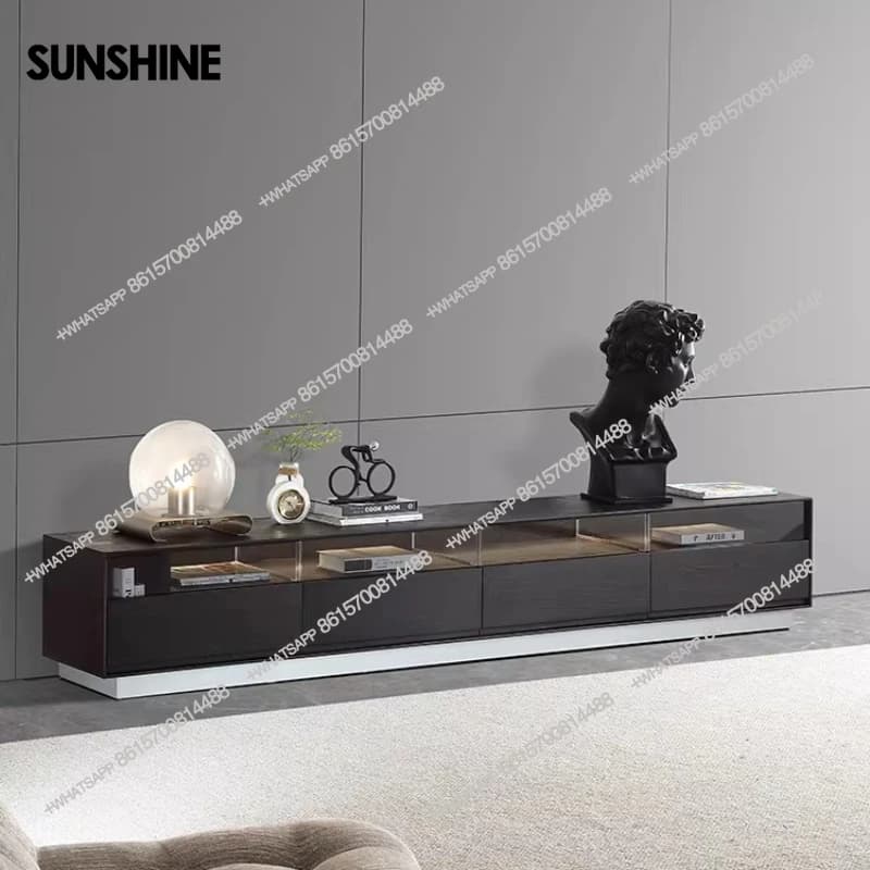 Italian minimalist living room smoked solid wood TV cabinet